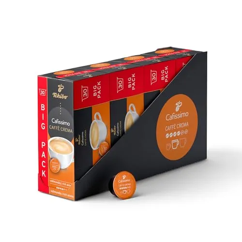 Tchibo Cafissimo Caffè Crema Vorratsbox – 120 nachhaltig & fair gehandelte Kaffeekapseln für vollmundigen Genuss