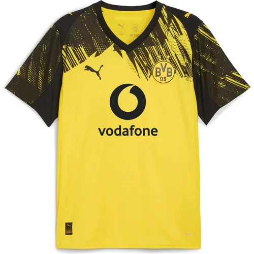 PUMA Borussia Dortmund 25/26 Heimtrikot Herren - Fußball-Fanartikel für echte BVB-Anhänger, aus 100% Polyester, mit klassischem gelben Design und verzerrter schwarzer Grafik für Stadionfeeling pur.