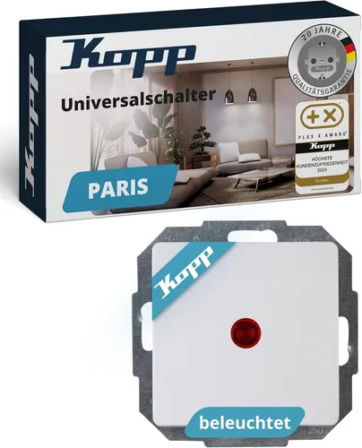 Kopp PARIS Kontrollschalter beleuchtet Lichtschalter mit Kontrollleuchte 10AX