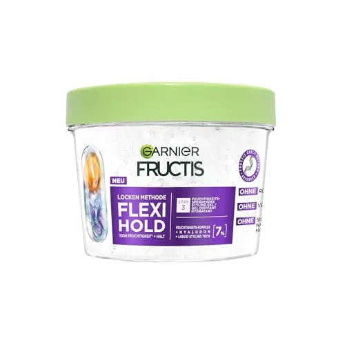 GARNIER Fructis Locken Methode Flexi Hold Haargel 370 ml - Feuchtigkeitsspendendes Styling-Gel für alle Lockentypen. Bietet flexiblen Halt, definiert Locken und schützt bis zu 100 Stunden vor Luftfeuchtigkeit – für ein natürliches Haargefühl ohne Rückstände.