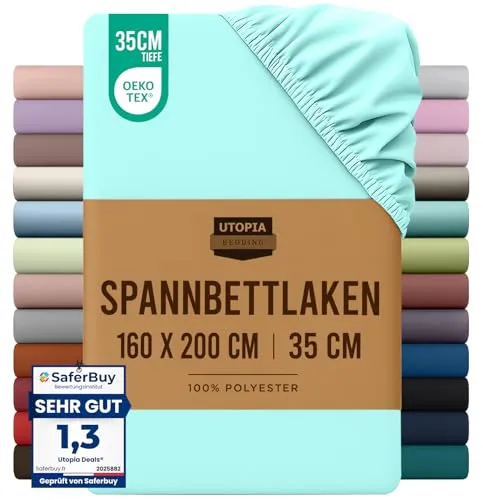 Utopia Bedding - Spannbettlaken 160x200cm - Spa Blau - Gebürstete Mikrofaser Spannbetttuch - 35 cm Tiefe Tasche