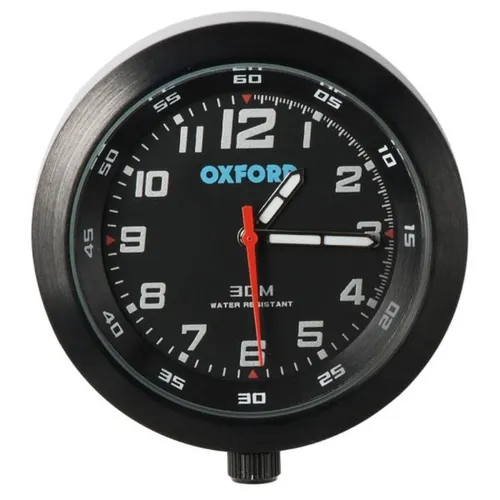 Oxford Analogue Motorraduhr für Männer, schwarz - Motorradzubehör mit robuster Konstruktion aus rostfreiem Stahl, wasserdicht bis 30 Meter und ideal für extreme Bedingungen