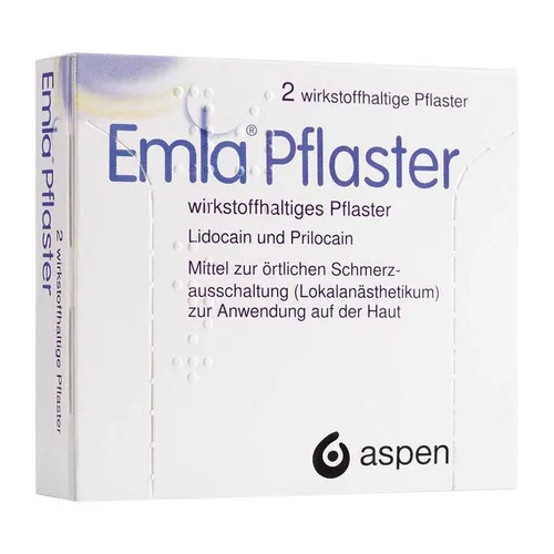 Emla Pflaster 2 ST - Pflaster zur örtlichen Schmerzausschaltung, ideal vor Blutentnahmen und kleinen Eingriffen. Betäubt die Hautoberfläche schnell und effektiv mit Lidocain und Prilocain.
