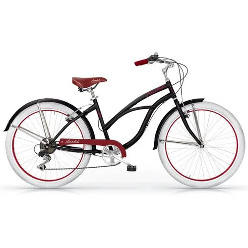 MBM Cruiser Honolulu 26 Zoll Schwarz - Cruiser Fahrrad für Damen, elegant im Stadtverkehr mit 6-Gang Shimano Schaltung für müheloses Fahren und stilvolles Design.