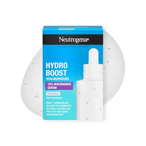 Neutrogena Hydro Boost 10Prozent Niacinamide Serum 30 ml,feuchtigkeitsspendendes Hyaluron Serum verfeinert sichtbar die Poren für glatte + strahlende Haut,Gesichtsserum mit Niacinamid,alle Hauttypen