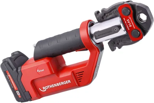Rothenberger ROMAX Compact TT Pressbackeset - Einpresswerkzeug für Rohre mit Turbo-Druck für schnelle Verpressungen in nur 3 Sekunden, ideal für Metallfittings bis Ø 35 mm und perfekt ausbalanciert für komfortable Handhabung.