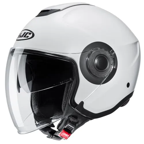 HJC Motorrad-Jethelm i40N Perlweiss XXL - Motorradhelm aus Polycarbonat, leicht und schlagfest. Mit schnellem Kinnriemen und UV-beständigem Visier für optimale Sicht. Ideal für Sicherheit und Komfort beim Fahren.