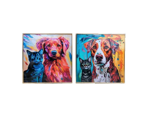 Bild Home ESPRIT Moderne Hund - 2 Stück, 80 x 3,5 x 80 cm - Sonstige Wanddekoration mit modernem Hundedesign aus langlebigem Aluminium und MDF, ideal für individuelle Wohnraumgestaltung. Verschiedene Designs, Versand nach Zufallsprinzip.