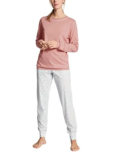 CALIDA Sweet Dreams Bündchen-Pyjama Damen - Schlafanzüge für Damen, aus 100% Baumwolle für höchsten Tragekomfort und mit stoffbezogenem Gummibund für eine perfekte Passform.