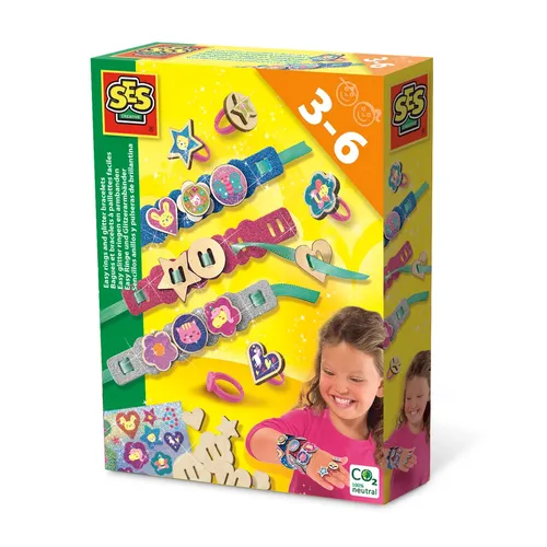 SES Creative 14028 - Easy Ringe und Glitzerarmbänder - Schmuck Bastelset für Kinder - Funkelndes DIY Kit, Schmuck-Bastelset für Kinder, 3 Jahr(e), Karton
