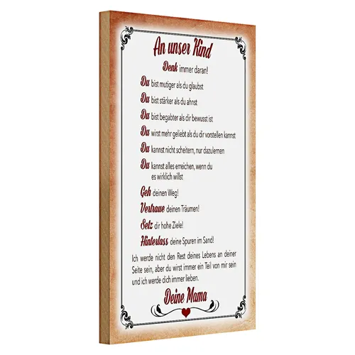Holzschild Spruch 20x30cm Kind denk immer daran deine Mama