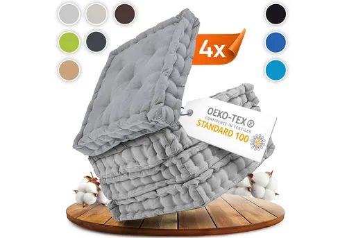Gräfenstayn® 4er-Set Sitzkissen 40x40x8cm - Stuhlkissen aus 100% Baumwolle, ideal für Indoor und Outdoor, mit dicker Polsterung für höchsten Sitzkomfort und pflegeleichter Handwäsche.