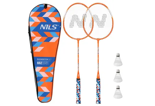 Nils Badmintonschläger Badmintonset 2 Schläger orange + 3 x Federbälle und Hülle