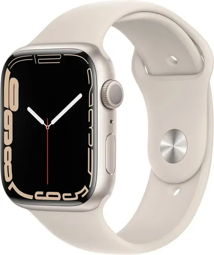 Apple Watch Series 7 GPS+LTE 45mm Alu Sportband Starlight - Akzeptabler Zustand - Smartwatch mit Sturzerkennung, Höhenmesser und EKG Monitor, ideal für Fitness und Gesundheitstracking, kompatibel mit iOS.