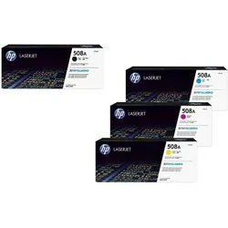 HP Original 508A Toner Multipack (Schwarz, Cyan, Magenta, Gelb) - Toner 4er Set für bis zu 21.000 Seiten, ideal für hohe Druckvolumen und brillante Farbdrucke. Kompatibel mit HP Color LaserJet Druckern.