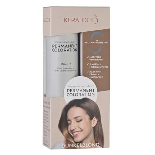 Keralock Permanent Coloration Dunkelblond, Mehrmals Verwendbar, Färben und Nachfärben, Ohne Anmischen, Bis zu 4 Monate Wiederverwendbar, Zuverlässige Grauabdeckung