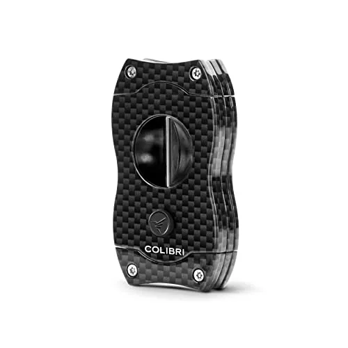 Colibri V-Cut Zigarrenschneider | Schwarzes Kohlefaserdruck | Federauslöser | Tiefer 7mm V-Schnitt | Bis zu 60+ Ringmaß-Zigarren | Ergonomisches Design