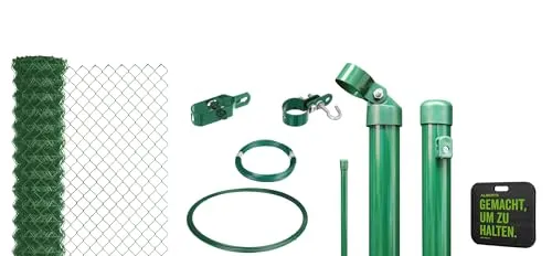 ALBERTS Set Maschendrahtzaun zum Einbetonieren, grün (1250 mm) - Zäune & Tore, zeitloser Klassiker für zuverlässigen Grundstückschutz, einfache Installation und witterungsbeständig für langanhaltenden Schutz.