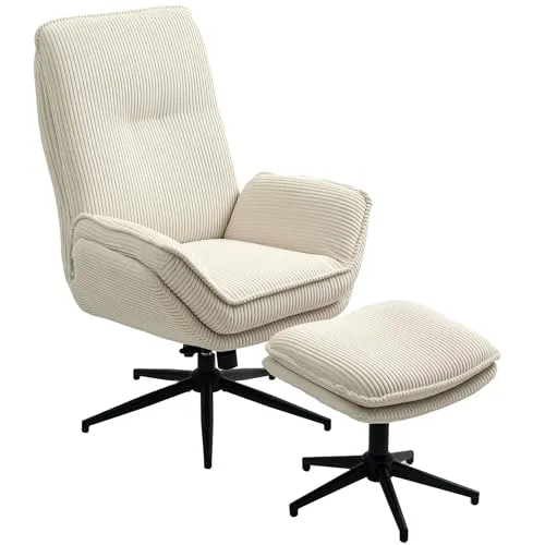 HOMCOM Relaxsessel mit Hocker - 360° drehbar und mit Liegefunktion - Sessel mit 360° Drehbarkeit und 130° neigbarer Rückenlehne für individuellen Komfort. Ideal für Wohnzimmer oder Schlafzimmer. Hochdichter Schaumstoff und modischer Cordbezug sorgen für besten Sitzkomfort.