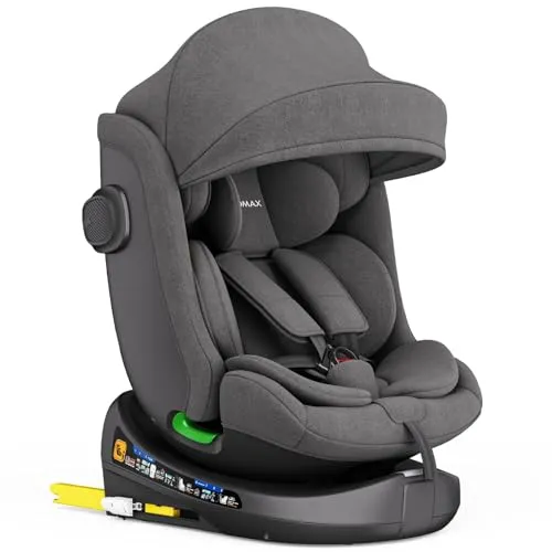 XOMAX C013 Kindersitz 360° drehbar mit Isofix - Kindersitz für 0-36 kg, mit 360° Drehfunktion und verstellbarer Neigung. Optimaler Komfort und Sicherheit dank 5-Punkt-Gurt und atmungsaktivem Bezug. Ideal für Kinder von Geburt bis 12 Jahre.