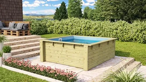 Karibu Minipool - Swimmingpool aus 38 mm kesseldruckimprägniertem Massivholz, witterungsbeständig und ideal für erfrischende Sommertage im eigenen Garten mit 2,43 m³ Volumen.