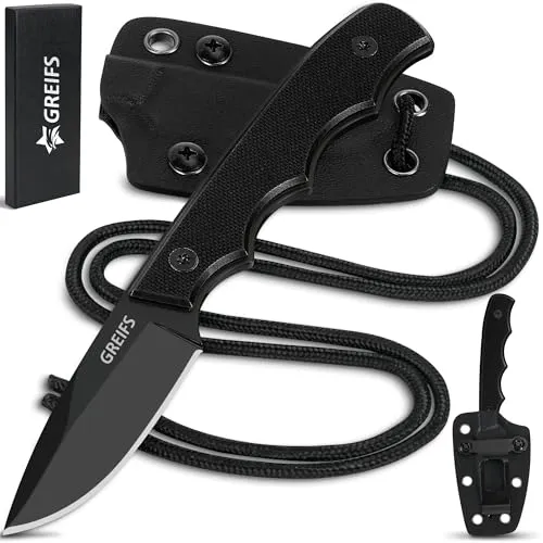 GREIFS® Neck Knife Messer NEXUS mit Kydex Scheide, Clip und Paracord zum Umhängen oder Einstecken, Tactical Survival Outdoor EDC Messer versteckt Tragen - Legal in Deutschland - 42a konform