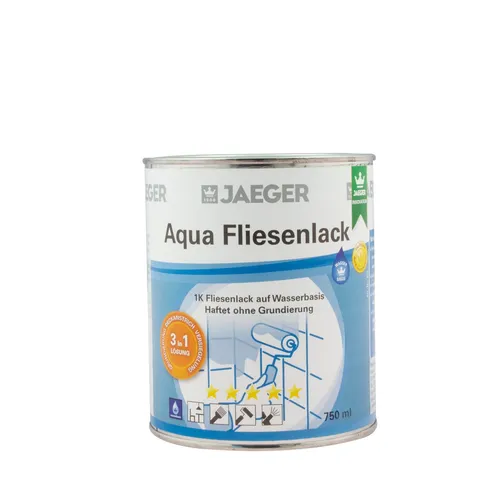 Jaeger Aqua Fliesenlack für Wandfliesen, seidenmatt (750 ml) - Arbeitsplatten- & Fliesenfarbe, ideal für eine langlebige und pflegeleichte Oberfläche in hellgrau, perfekt für moderne Badezimmer und Küchen.