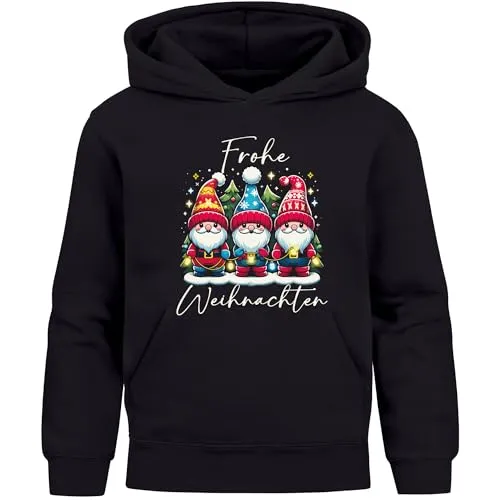 MoonWorks® Kinder Hoodie Wichtel Weihnachtsoutfit schwarz 128 - Niedlicher Kinderhoodie mit festlichem Wichtel-Design und „Frohe Weihnachten“-Aufschrift. Ideal für die Adventszeit, bequem und warm für jeden Anlass – perfekt für kleine Weihnachtsfreunde!
