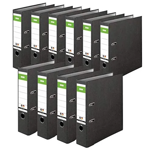 Original DINOR Ordner-Wolkenmarmor-Recycling - 10er Pack A4 schwarz - Ordner für DIN A4, Blauer Engel zertifiziert, mit hochwertiger Qualitätshebelmechanik und Kantenschutz, ideal für ein organisiertes Büro.