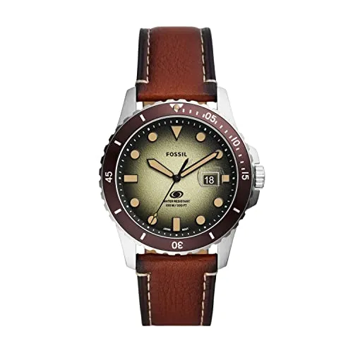 Fossil Blue Uhr für Herren, Quarzwerk mit Edelstahl- oder Lederarmband, Hellbraun, 42MM