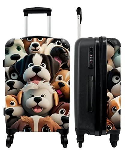 NoBoringSuitcases.com® Reisekoffer mit Rollen Koffer groß Kinderkoffer Hartschalenkoffer - Hund - Tiere - Muster - Braun - Kindergepäck Koffer mittelgroß, 67x43x25cm