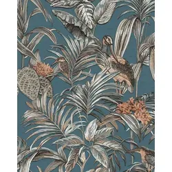 Profhome DE120016-DI Vogel Tapete Vogelmuster blau petrol silber 5,33 m2