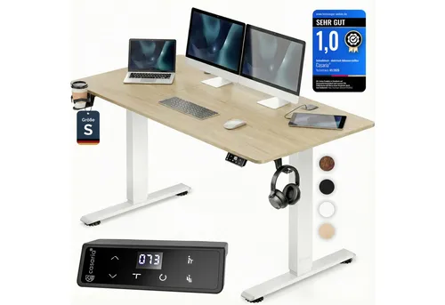CASARIA® Höhenverstellbarer Schreibtisch elektrisch 120 x 60 cm mit Wireless Charger - Ergonomischer Schreibtisch für flexibles Arbeiten: Höhenverstellbar von 72 bis 117 cm, inkl. Wireless Charger und USB-Anschlüssen. Ideal für Büro und Gaming, mit leiser Motorleistung und praktischen Features.