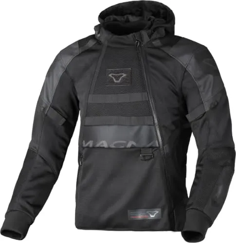 Macna Rebelite Textiljacke - Schwarz - M - Motorradjacke im Anorak-Stil mit Air BurstTM Belüftung und abnehmbarer Kapuze, ideal für sportliche Fahrten bei warmen Temperaturen.