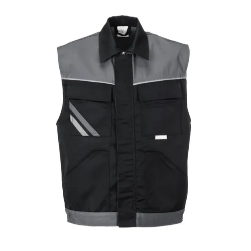 Planam Arbeitsweste Highline 2713, Schwarz-Grau, Größe M - Robuste Weste mit praktischem Front-Reißverschluss und Gummizug. Bietet viel Stauraum mit mehreren Taschen und sorgt durch Reflexbiesen für Sichtbarkeit. Ideal für den professionellen Einsatz und hohe Bewegungsfreiheit.