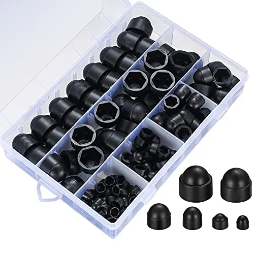 Ewwtrey 145 Stück Schraubkappen und Muttern – Schwarz, Schutz für Schrauben M4 bis M12 - Praktisches Set mit 145 Kunststoffkappen für Schrauben, ideal zum Schutz vor Rost und Staub. Mit hochwertiger Box für einfache Aufbewahrung und klare Klassifizierung. Perfekt für Maschinen, Möbel und Fahrzeuge.