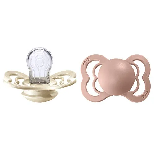 BIBS Supreme Schnuller 2er-Pack, BPA-frei, Symmetrischer Nippel. Silikon, Hergestellt in Dänemark. 0-6 Monate (2er Pack), Ivory/Blush