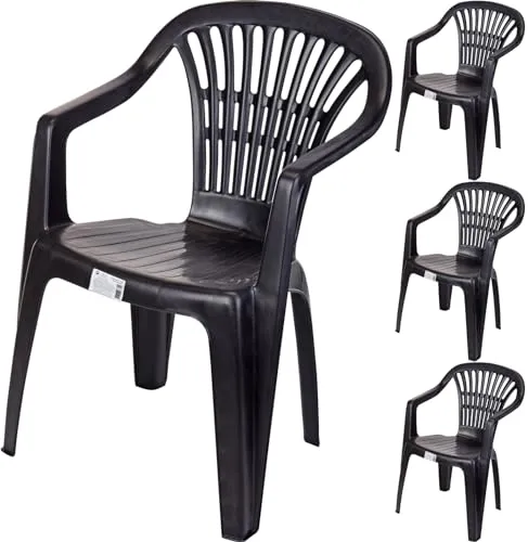 Koopman International B.V. 4X Gartenstuhl - Stapelbare Bistrostühle in Schwarz - Praktisches Set aus 4 stapelbaren Stühlen, ideal für Garten und Balkon. Stabil und vielseitig einsetzbar, perfekt für Bistro-Atmosphäre.