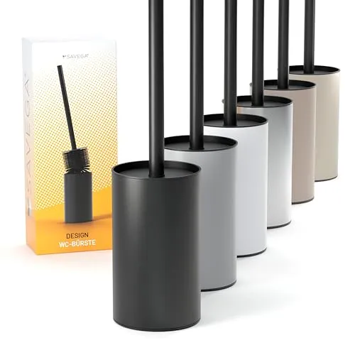 SAVEGA - Silikon Klobürste Edelstahl - Hygienische WC-Bürste mit modernem Bürstenhalter - Design Klobürste mit Spritzschutz - Toilet Brush - schwarz