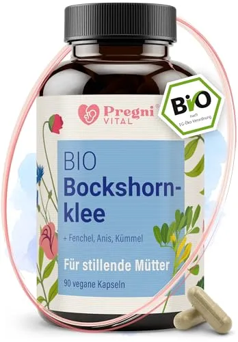 PregniVITAL BIO Aktivierter Bockshornklee Kapseln – Für Stillende Mütter + Fenchel, Kümmel & Anis Komplex in der Stillzeit – 90 Kapseln