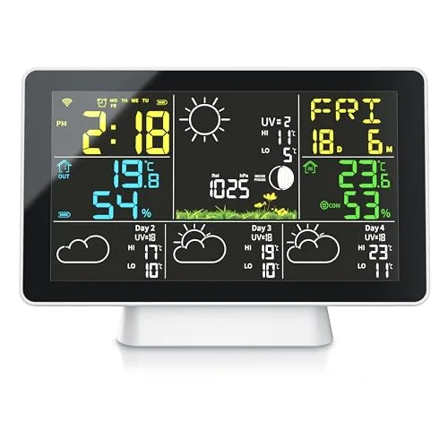 Brandson - Wlan Wetterstation Funk mit Außensensor WiFi – Innen und Außentemperatur – Luftdruck/Barometer – Luftfeuchtigkeit – 4 Tage Prognose mit App – Temperaturtrend – UV - Mondphase