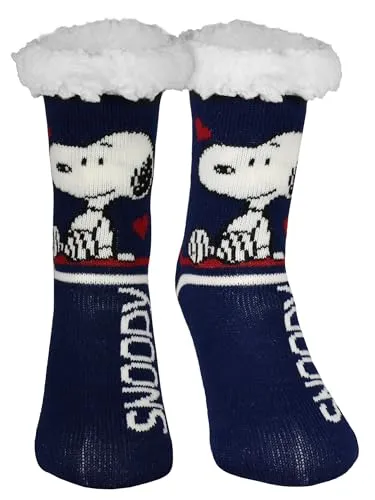 United Labels The Peanuts Snoopy Hüttensocken - Haussocken für Damen Kuschelsocken Flauschige Wintersocken warme Frauen Socken Blau (DE/NL/SE/PL, Numerisch, 39, 42, Regular, Regular)