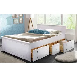 Massivholzbett "Hugo" – Hohe Belastbarkeit & FSC-zertifiziert - Stilvolles Stauraumbett im Landhausstil aus massiver Kiefer. Erhältlich in 180cm (200KG) und 140cm (180KG) Breite – ideal für langlebigen Komfort.