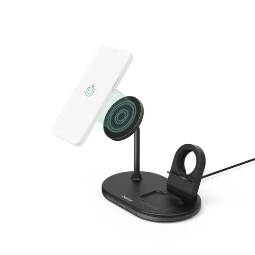 Hama MagCharge Multi - Kabellose 3-in-1 Ladestation für Apple iPhone, AirPods und Watch, 15W Fast Charge und kompakte Bauweise für kabelloses Laden ohne Kabelsalat