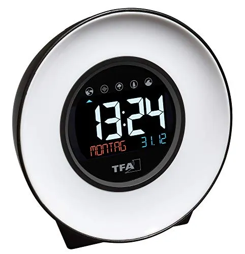 TFA Dostmann Moodlight Lichtwecker digital 60.2023.02 - sanftes Aufwachen mit Naturgeräuschen und Stimmungslicht, inklusive Einschlaf-Timer und USB-Ladefunktion