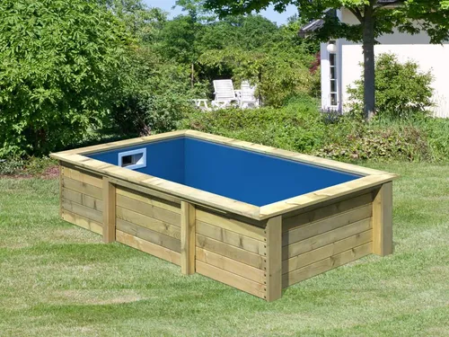 Karibu Massivholzpool Triton 69 x 271 x 148 cm - Holzpool aus kesseldruckimprägniertem Massivholz, witterungsbeständig mit 2,2 m³ Volumen für erfrischende Sommertage im Garten. Inklusive hochwertiger Poolfolie und Edelstahl-Einhängeleiter.