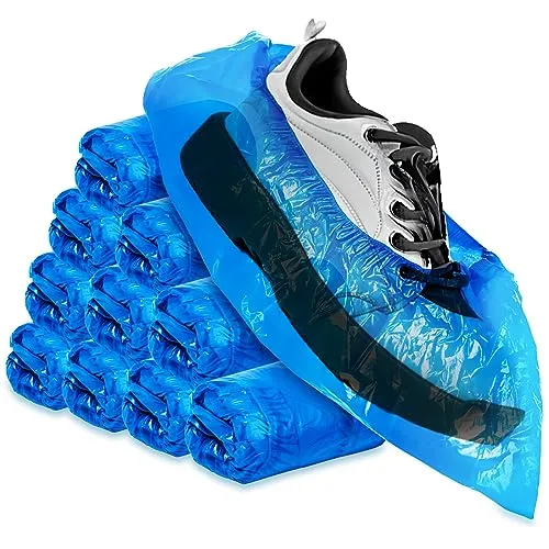 com-four® 100x hochwertige Einweg Überziehschuhe 5g je Überzieher - Plastik Schuhüberzieher - Einmal-Schuh wasserdicht - Überschuhe in Einheitsgröße