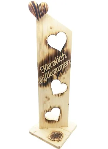Holz Deko Schild geflammt Herzlich Willkommen NR1 - Türschoner aus geflammtem Holz, einladendes Design für Ihre Haustür und sorgt für einen warmen Empfang.