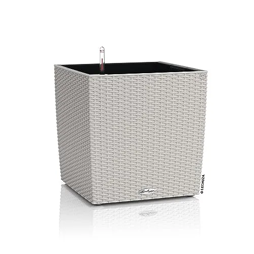 LECHUZA® Kunststoff-Topf Cube Cottage, quadratisch, Hellgrau - Garten-Zubehör mit innovativem Bewässerungssystem, frostsicher und ideal für starke Wurzeln. Perfekt für stilvolle Dekoration und optimale Pflanzenpflege.