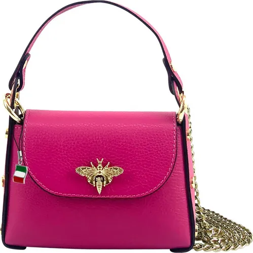FLORENCE Umhängetasche Biene Damen - Umhängetasche aus echtem Kalbsleder in pink-fuchsia, ideal für stilvolle Auftritte und perfekt für den täglichen Gebrauch.